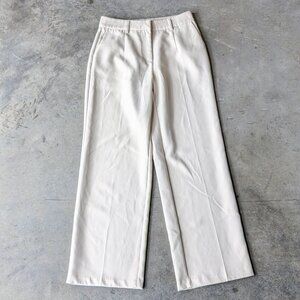 Avec Les Filles Ivory High Rise Wide Leg Pleated Seamed Trouser Pants size 4